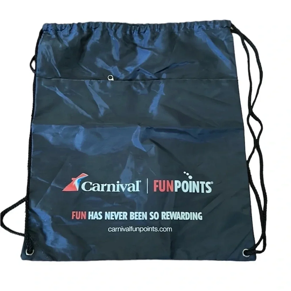 Carnival navy drawstring backpack with a zippered pocket new